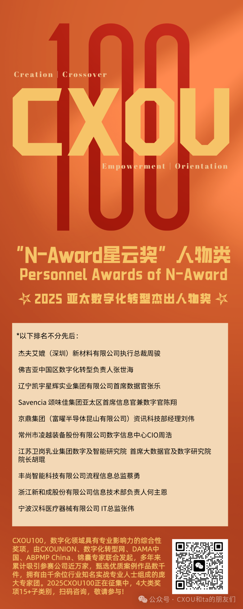 CXOU 100评选荣誉揭晓|N-Award星云奖：2025亚太数字化转型杰出人物奖
